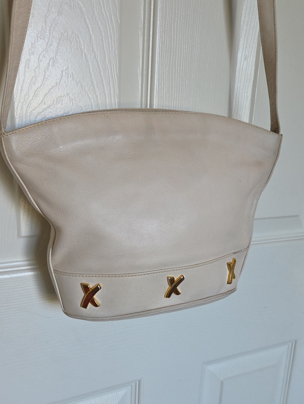 Paloma Picasso Cream Leather Crossbody Bag with Gold X Hardware